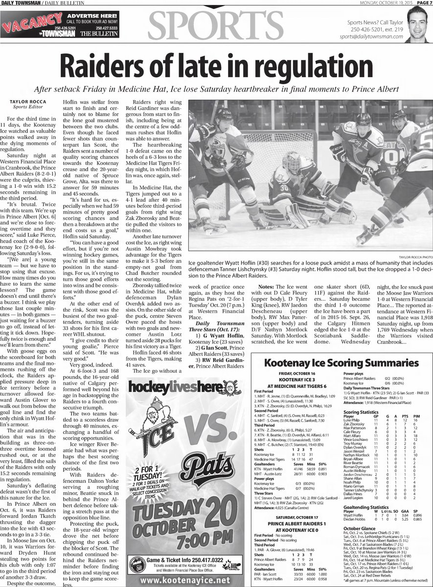 Fun Fact - the Kootenay Ice had three 1-0 games during the 2015-16 campaign

- A road loss to Calgary on Sept. 26
- A home win over Moose Jaw on Oct. 14
- A home loss to Prince Albert on Oct. 17