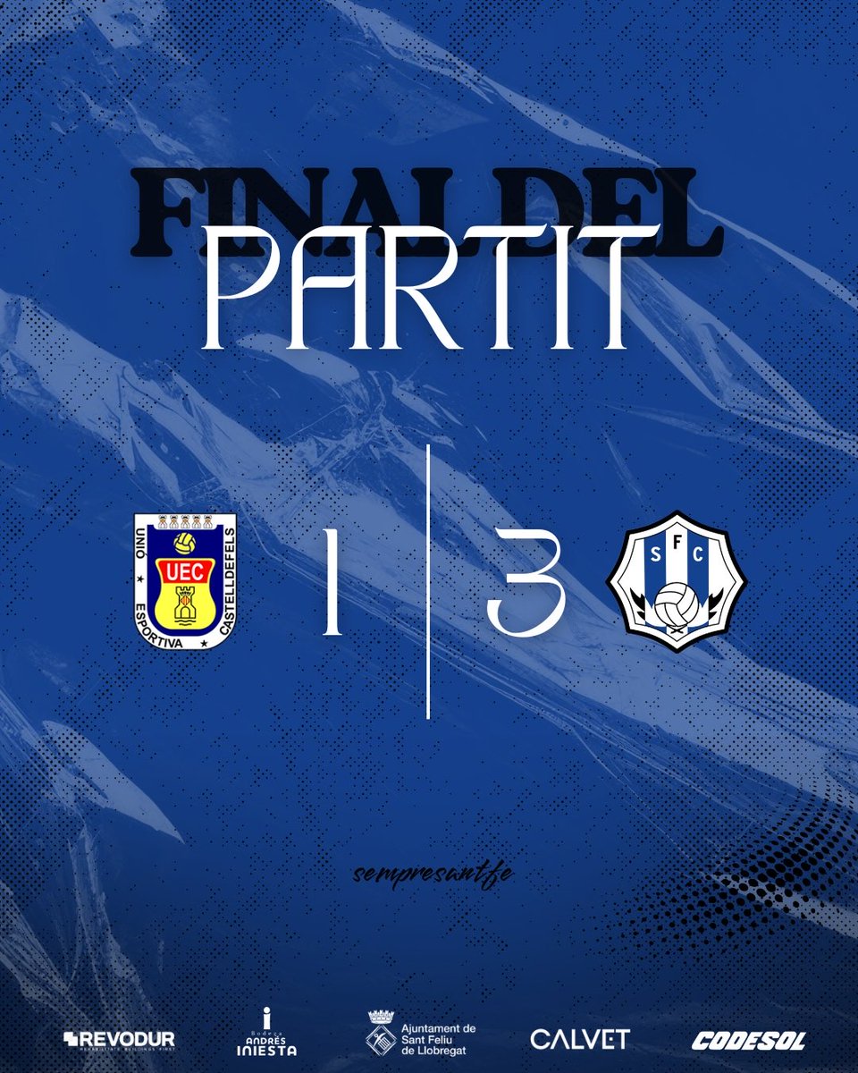 SantfeliuencFC's tweet photo. 90’ | 🏁 FINAL DEL PARTIT

🗒️ QUINA VICTÒRIA PASSADA PER AIGUA!!!!!! +3!!!!!! SOU MOLT GRANS!!!

UE Castelldefels 1 - 3 Santfeliuenc FC

#sempresantfe https://t.co/lPb23bq25a
