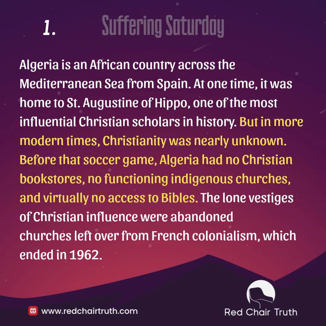 redchairtruth1's tweet image. Once home to St. Augustine of Hippo, a nation saw the Christian faith rise again in unlikely ways. Even pressure and persecution could not silence it.

Don’t miss this Suffering Saturday👇

 #RedChairTruth #SufferingSaturday #Persecution #Christians #MartyrsofJesus #RCT #ItaUdoh