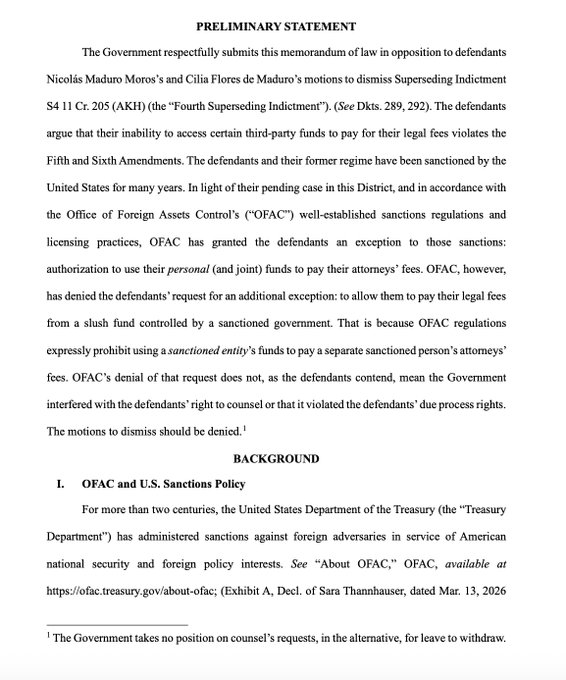 🚨 ¡ÚLTIMA HORA VENEZUELA! 🚨🇻🇪

URGENTE — ¡LO ÚLTIMO! 🇻🇪 🇺🇸

Fiscales federales de Manhattan se oponen a la solicitud de Nicolás Maduro y Cilia Flores para desestimar su caso penal.