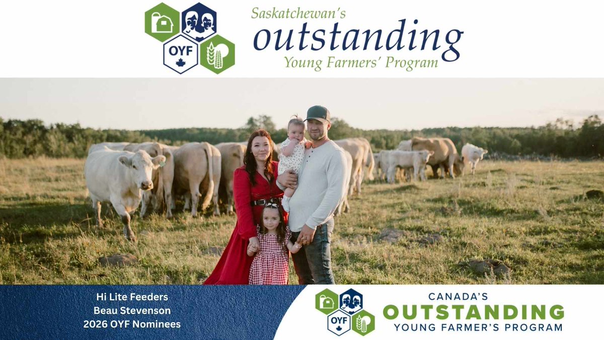 SaskOYF's tweet photo. 2026 Outstanding Young Farmers Nominees: Beau and Cashe Stevenson of Hi-Lite Feeders, compete March 19, 2026 at 12:30pm Live stream in our bio; or join us at the competition @cfsreginask https://t.co/7xduZ9josV