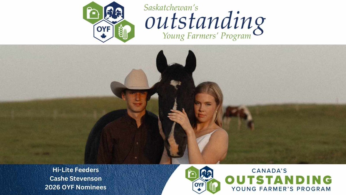 SaskOYF's tweet photo. 2026 Outstanding Young Farmers Nominees: Beau and Cashe Stevenson of Hi-Lite Feeders, compete March 19, 2026 at 12:30pm Live stream in our bio; or join us at the competition @cfsreginask https://t.co/7xduZ9josV