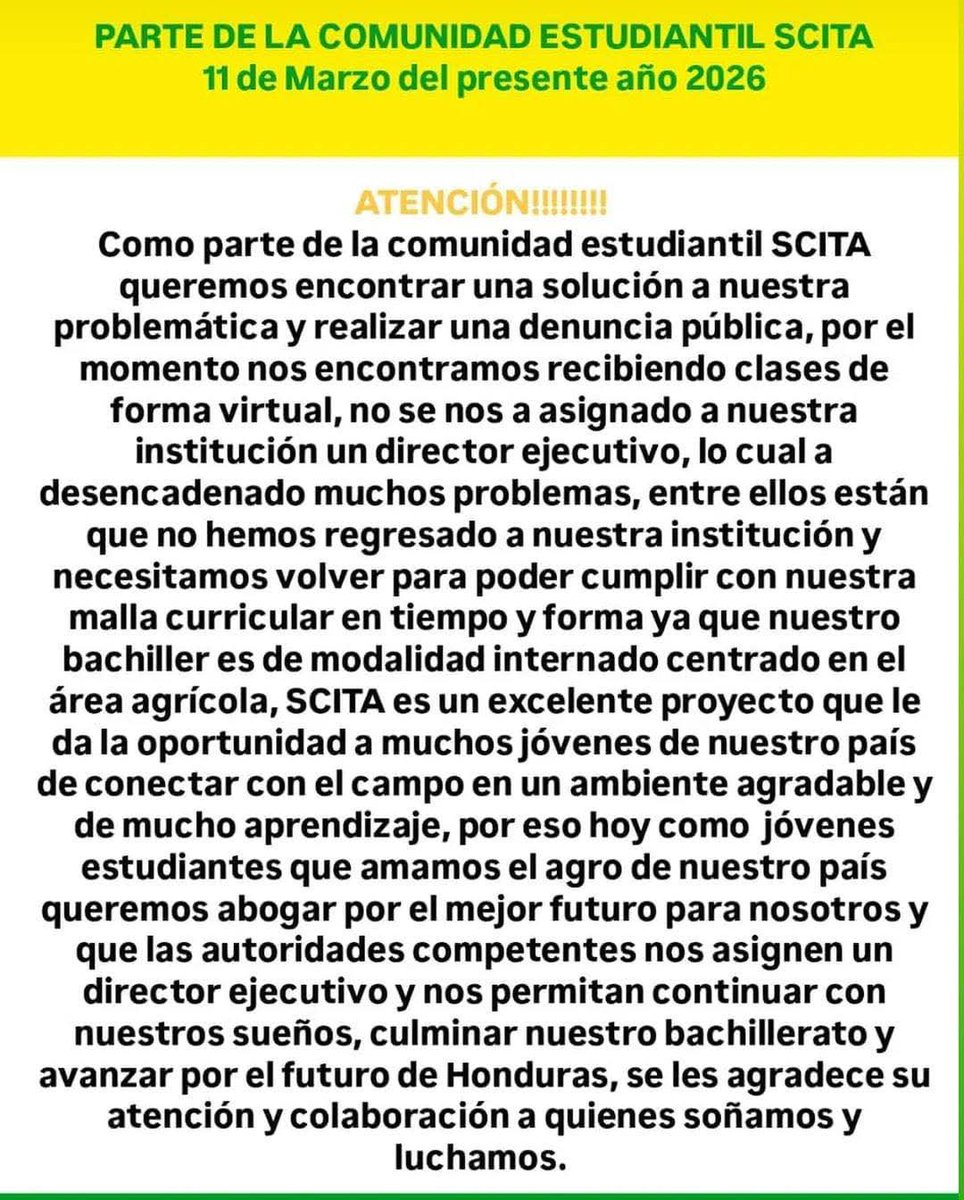 normang98p's tweet photo. Estudiantes del SCITA siguen recibiendo clases virtuales pero, la falta de gestión del actual gobierno está afectando su formación y retrasando su regreso al internado agrícola. Los jóvenes solo piden poder continuar sus estudios y cumplir sus sueños por el futuro de Honduras. https://t.co/qCCyAVyynK