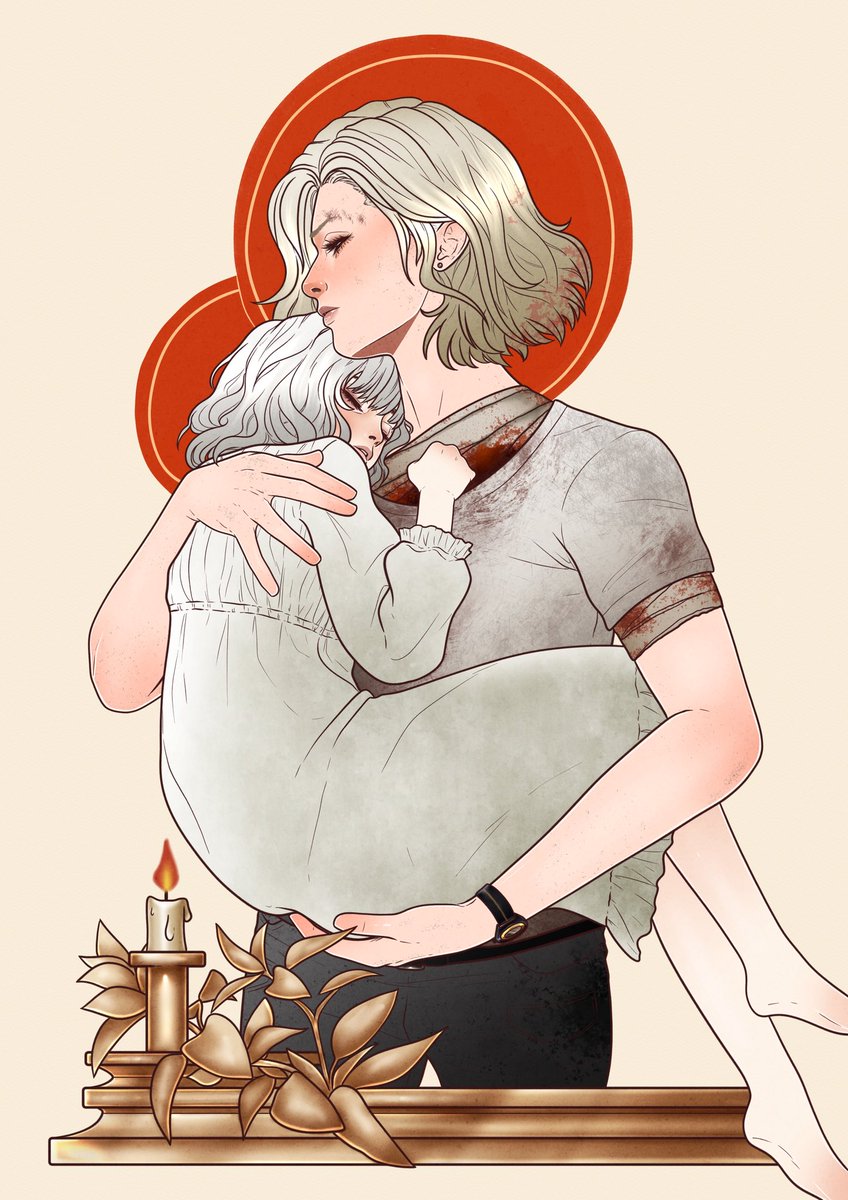 A bit of #RE9 art, with Grace and Emily based off a Leyendecker piece. 🩸