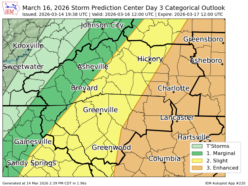 iembot_gsp's tweet photo. #SPC issues Day 3 Enhanced Convective Risk at Mar 14, 19:38z for GSP https://t.co/7zfoFdjdVg https://t.co/K59xYon7d2