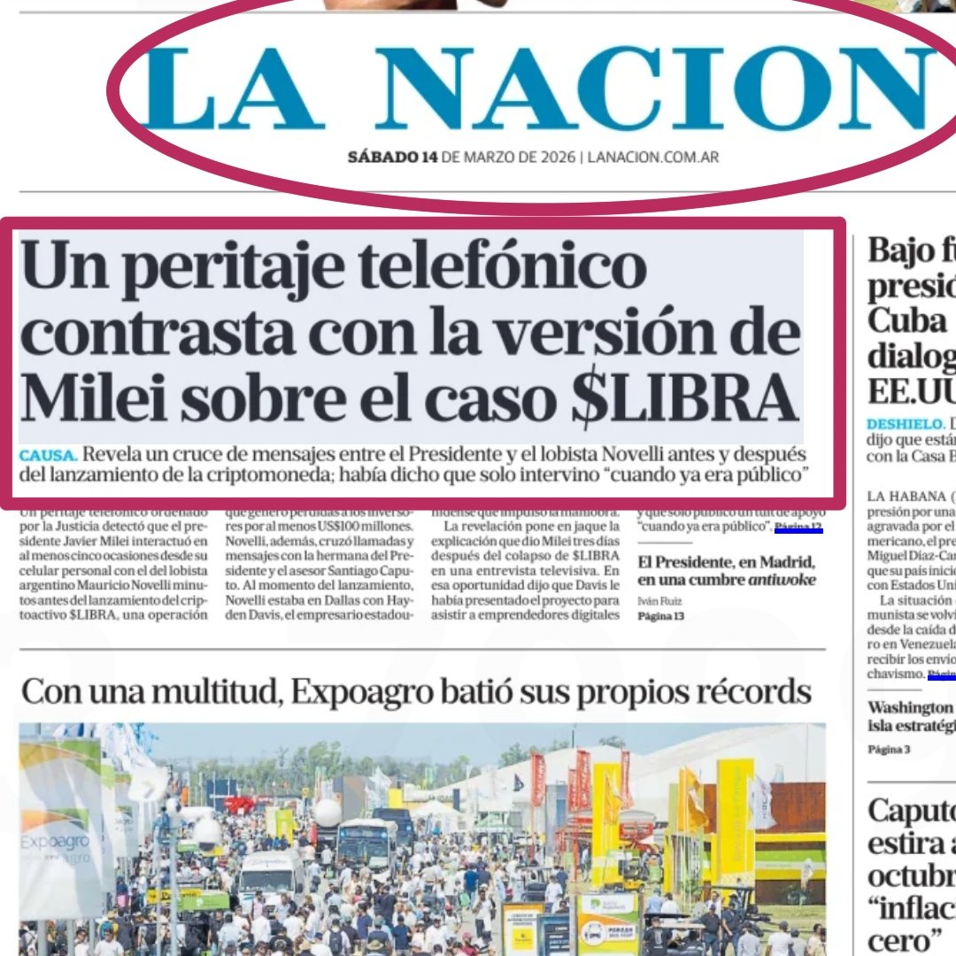 eduardodicola's tweet photo. Estafa Libra.
Ya no hay medio que pueda disimularlo.
Pocas veces  @LANACION - @pagina12 -  @clarincom - @perfilcom, tuvieron semejante coincidencia en una info, como asimismo al tratamiento que le dieron tanto en su contenido como a la ubicación trascendente que le asignaron.
Es tal la desesperación de los Hnos Milei & Asociados, que están intentando taparlo con el escándalo de Adorni y su esposa.
La operación es: "tapar escándalo mayor con escándalo menor".