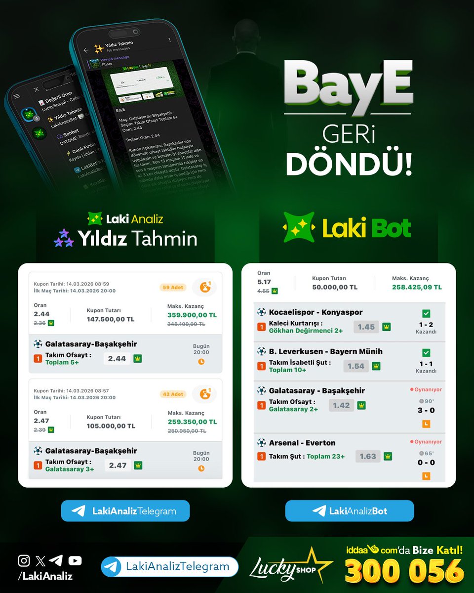 LakiAnaliz's tweet photo. BayE geri döndü!

Tutan kuponlar, yüksek oranlar ve dikkat çeken analizler yeniden sahnede.

Paylaşılan kuponlar kısa sürede sonuç verdi, kazananlar yine Telegram’da buluştu.

Tutan kuponları ve yeni fırsatları kaçırmamak için sen de aramıza katıl:

https://t.co/mVxFhdWvUW https://t.co/2hfa7SPqFZ