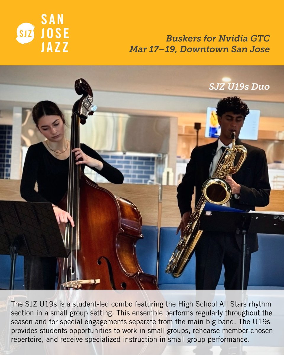 sanjosejazz's tweet photo. If you’re out and about during the NVIDIA GTC this week, enjoy these SJZ-curated, up-and-coming  San Jose musicians busking at these locations around downtown as our out-of-town visitors hustle about! https://t.co/OSwI5gdJB2