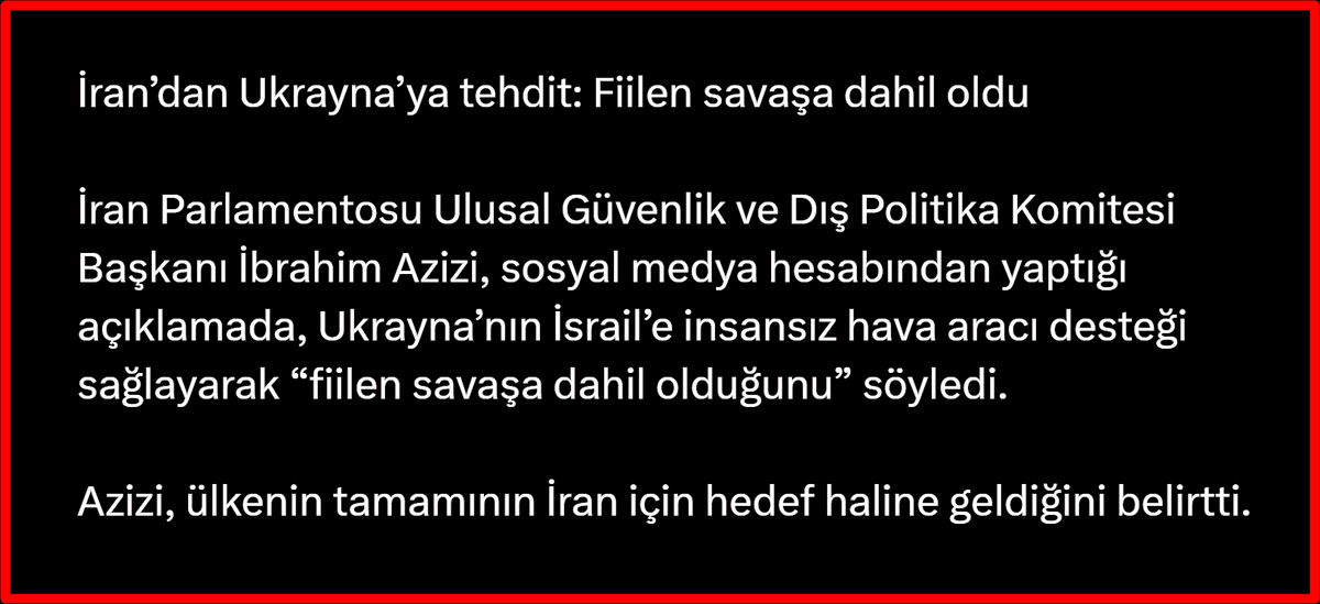 hashacibi's tweet photo. Dört yıldır #rusya'ya, #shahed #drone, füze ve mühimmat tedarik ederek #rus işgalini açıktan destekleyen #Iran, "Fiilen savaşa dahil oldu" diyerek #Ukrayna'yı tehdit etmiş!
Biz zaten senin #kremlin'e yolladığın dronları ve füzeleri dört yıldır başarıyla imha ediyoruz ibrahim azizi; üç eksik bir fazla bize farketmez.
Yani, füzelerin dronların ve bu boş tehditlerin bize vız gelir.
Adamsan, en güvendiğin sözde devrim muhafızlarını ve #şii milislerini de #Ukrayna'ya yolla.
Ama unutma, #putin'in #Asya'dan, #Afrika'dan, Kuzey #Kore'den 2500 #dolar maaşla devşirdiği paralı çapulcuları nasıl telef ettiysek, seninkileri de bu topraklara öyle gömeriz.
Tüm düşmanca tutumuna rağmen #Ukrayna seni dört yıldır bu savaşa dahil etmemişti. #Ukrayna'nın geliştirdiği hava savunma sistemleriyle, o modası geçmiş #shahed dronların artık çöp olduğu için bu boş tehditleri savuruyorsun.
Kısacası İbrahim Azizi,
dört yıldır senin ağa baban #rusya'nın bile diş geçiremediği bir millet var karşında. #Ukrayna'yla savaş istiyorsan en kötüsüne hazırlıklı olmalısın...