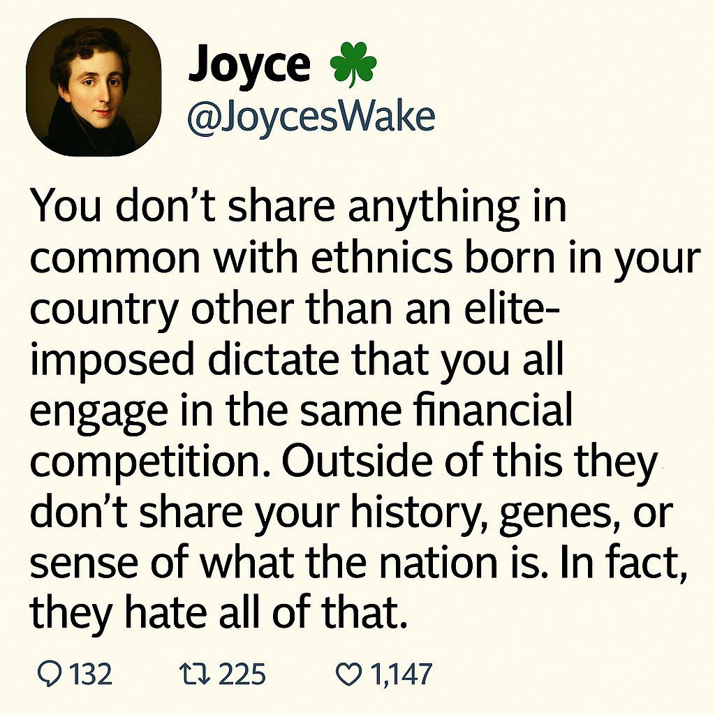 CCrowley100's tweet photo. Multiculturalism is the great lie of our age, one meant to enslave you to a system dedicated to your erasure. https://t.co/si4ZAHx3wc
