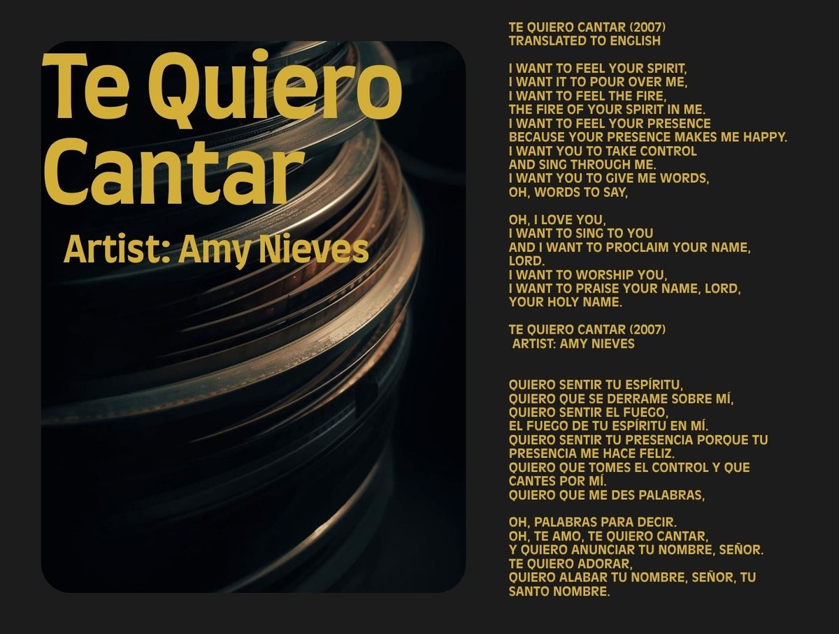 Te Quiero Cantar (2007)
Artist: Amy Nieves 

Translated to English
I want to feel your spirit,
I want it to pour over me,
I want to feel the fire,
The fire of your spirit in me.
I want to feel your presence
because your presence makes me happy. I want you to take control
and sing