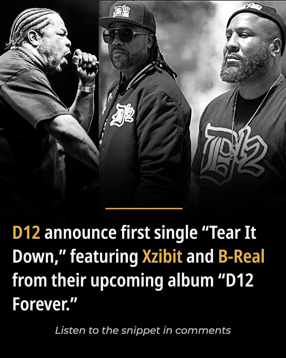 . <a href="/D12/">D12</a> are teaming up with legendary west coast rapper, Xzibit and B-Real, for their first single "Tear It Down" from their upcoming album, D12 FOREVER. 🔥🔥🔥