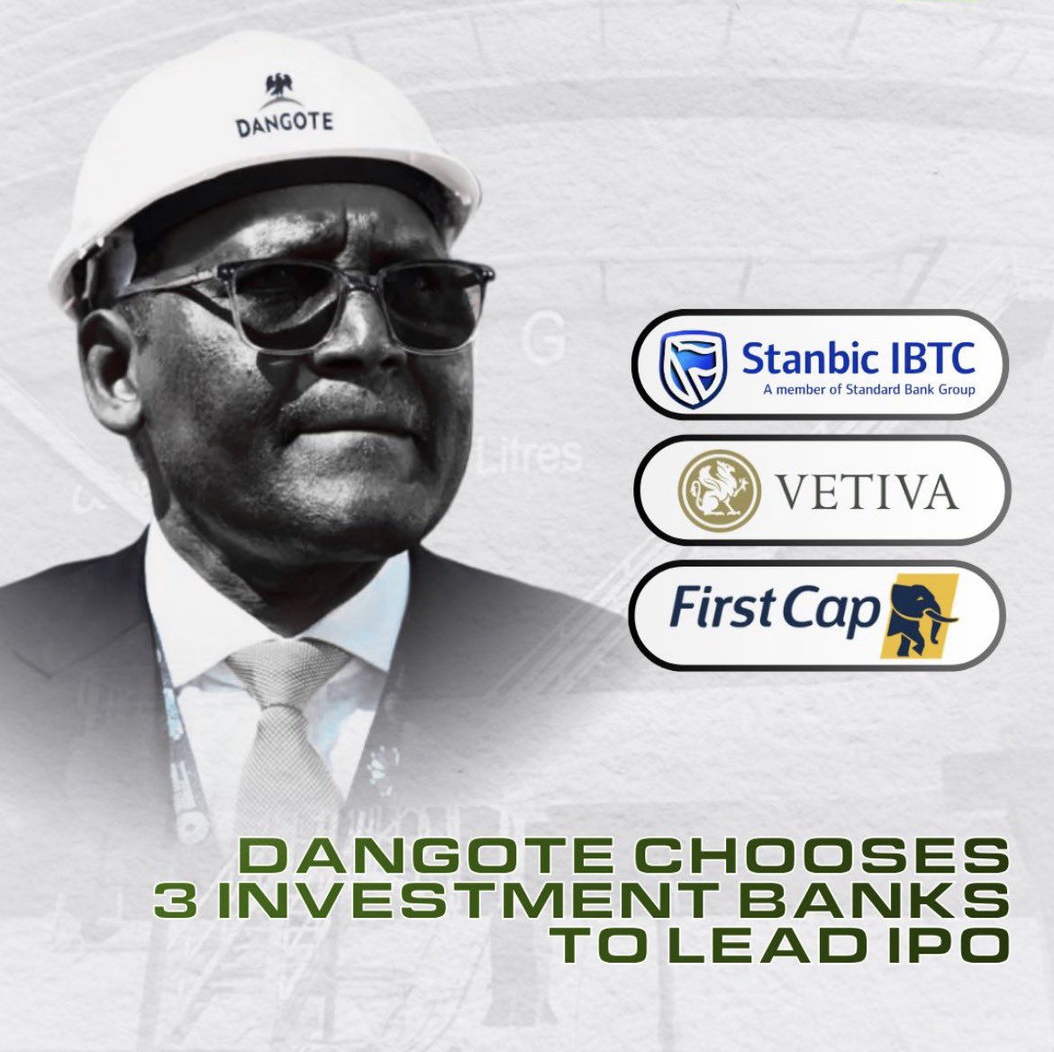 Big_Ceeeee's tweet photo. Dangote’s $20bn refinery is moving toward a historic IPO on the Nigerian Exchange, with Stanbic IBTC Capital, Vetiva Capital Management, and FirstCap appointed to lead the offering. https://t.co/n2upDOFhvN