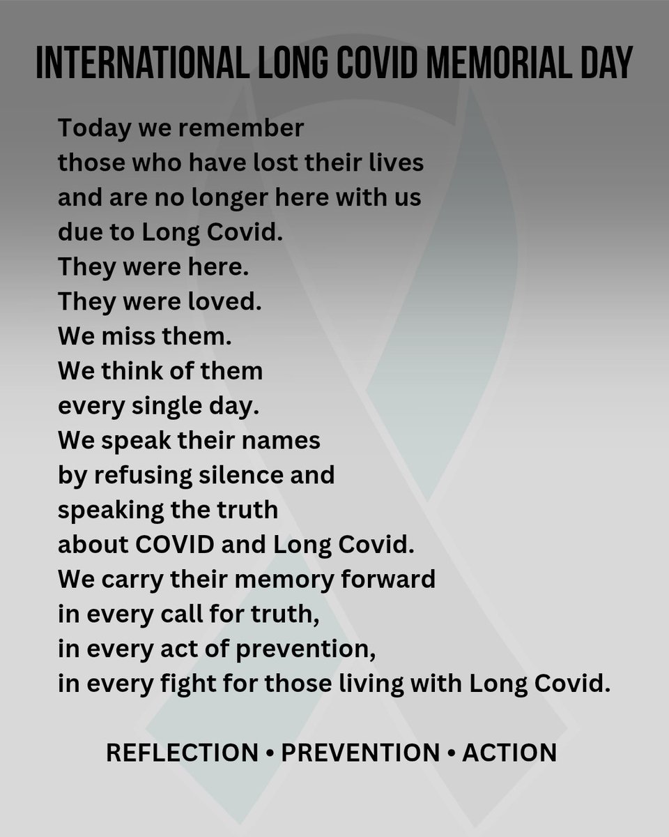 LCawarenessInt's tweet photo. International Long Covid Memorial Day 

💔

#LongCovid #COVID
#LongCovidAwareness
#LongCovidKills
#LongCovidMemorialDay https://t.co/Ws7fw4CMQz