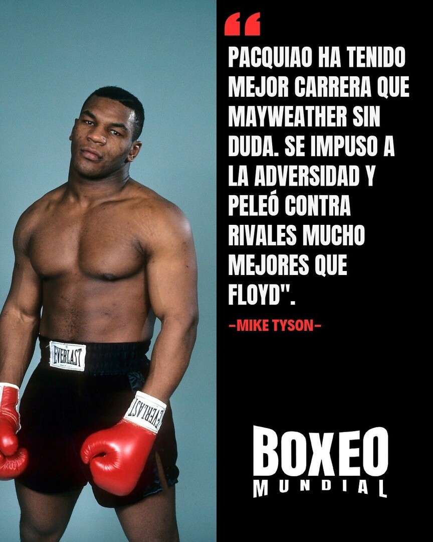 BoxeoMundial's tweet image. Mike Tyson 🇺🇸 prefiere mil veces la carrera de Manny Pacquiao 🇵🇭 sobre la de Floyd Mayweather Jr 🇺🇸

#Boxeo #Boxing #FloydMayweather #Mayweather #MannyPacquiao #Pacquiao #MayweatherPacquiao2