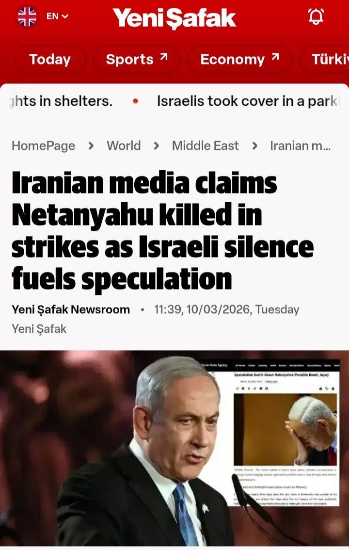 chagaff's tweet photo. Yeni Safak y los espías turkos casi nunca van de farol.
Si Netanyahu está tieso, no lo sabremos por Israel, en todo caso, por la Casa Blanca. Trump siempre le gusta ser el protagonista. https://t.co/PUndNBLkV6