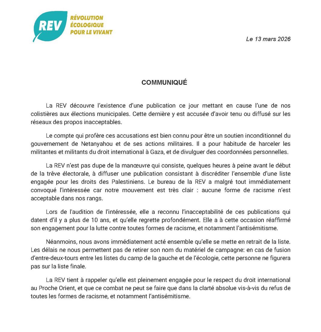 SwordOfSalomon's tweet photo. 🚨📄 MAJ : Communiqué très amer d'@CaronAymericoff, président de @REVPourLeVivant, en réaction à notre signalement concernant sa colistière antisémite Nawal Ridouh.

Électeurs du 18ᵉ arrondissement de Paris : voter REV, c’est voter pour le parti de la Haine.

📌 Ps : contrairement à ce qu’affirme le communiqué, 15 des 18 captures d’écran de notre signalement concernent des publications antisémites datant de 2025 et 2026.