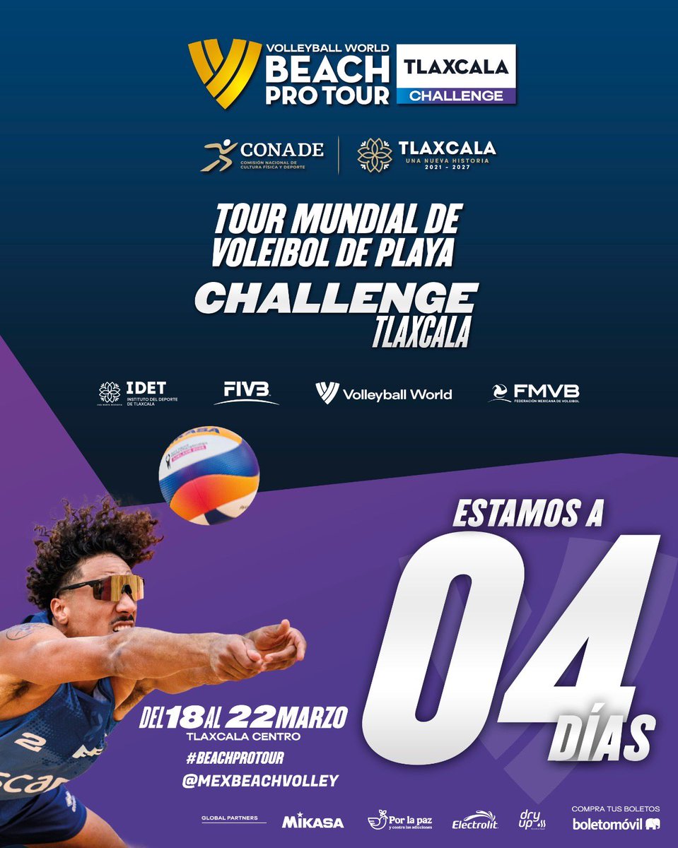 🏐 ¡Estamos a 4 días de que llegue a Tlaxcala el mejor voleibol de playa!
👉 La arena está lista y Tlaxcala se prepara para vivir la intensidad del Tour Mundial 🌎
Las mejores duplas internacionales protagonizarán partidos llenos de emoción, talento y adrenalina.
🏟️ Cuatro sedes