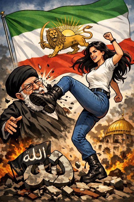 CleanCarbonNrg's tweet photo. @IsraelPersian Only the thugs would celebrate the next Nepo Yazid, so deluded. They should repent before it���s too late and she ends up like the pathetic ayatollah Khamenei who now drowns in the blood of his freedom loving Iranian victims. https://t.co/T2nI4BTJXr
