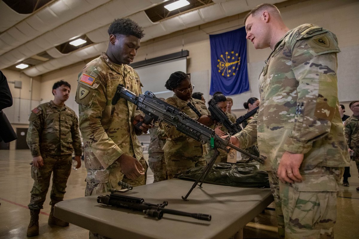 38thID's tweet photo. Indiana Guardsmen assigned to the 38th Infantry Division conduct preliminary marksmanship instruction on the M249 and M17 weapon systems at the division armory March 14, 2026, in preparation for upcoming weapons qualification ranges.

(Photos by Maj. Matthew Madden) https://t.co/TEZdEF3nn6