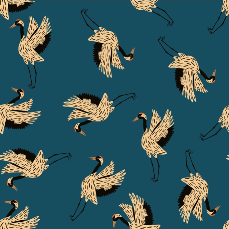 RalfiesDesign's tweet photo. Elegant crane dance! 🐦 #fabricdesign #homedecor #textilepattern #surfacedesign #artlicensing https://t.co/30IyYgsn8u