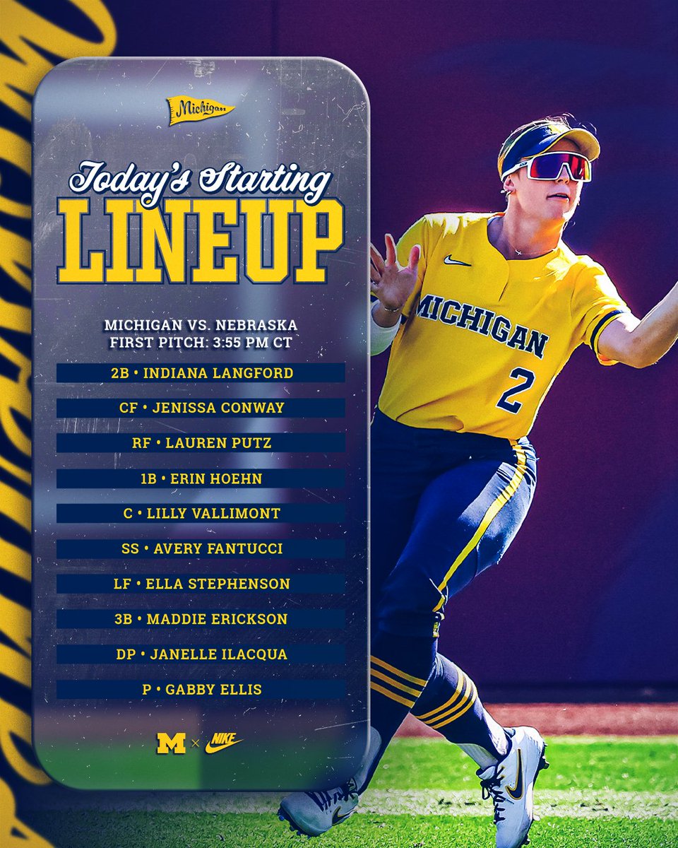 umichsoftball's tweet photo. #GAME28 Starting Lineup.
Live Video >> https://t.co/xoZkOW3Z4D
Live Stats >> https://t.co/D0SSJmyUSG https://t.co/oHu95a6Ydn