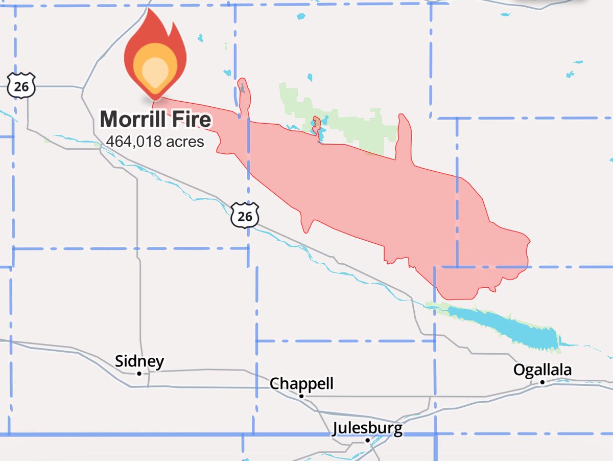 JessicaBlumWx's tweet image. Confirmation that this wildfire is the largest in Nebraska’s history. Acres burned as of 1pm, March 14th.