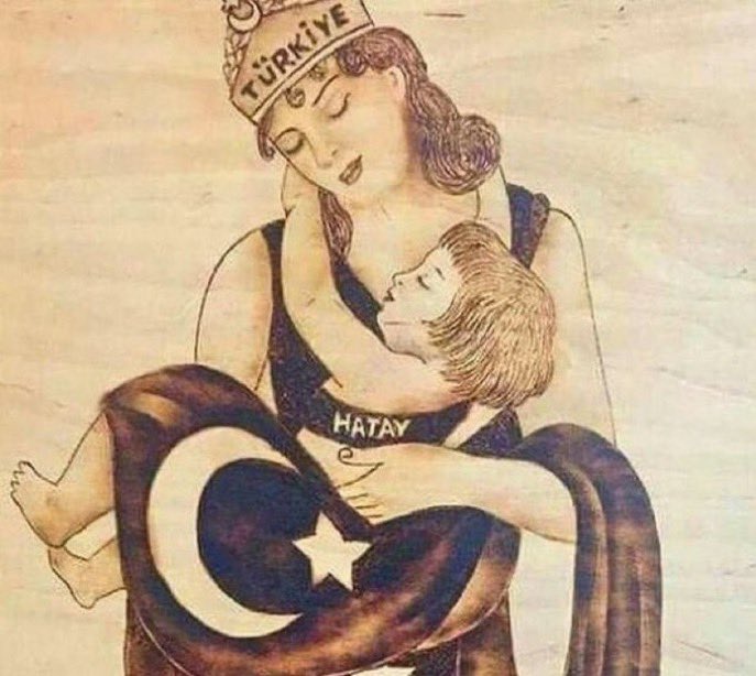 Hatay’ın Anavatan’a katılmasını içeren bir Türk çizimi.