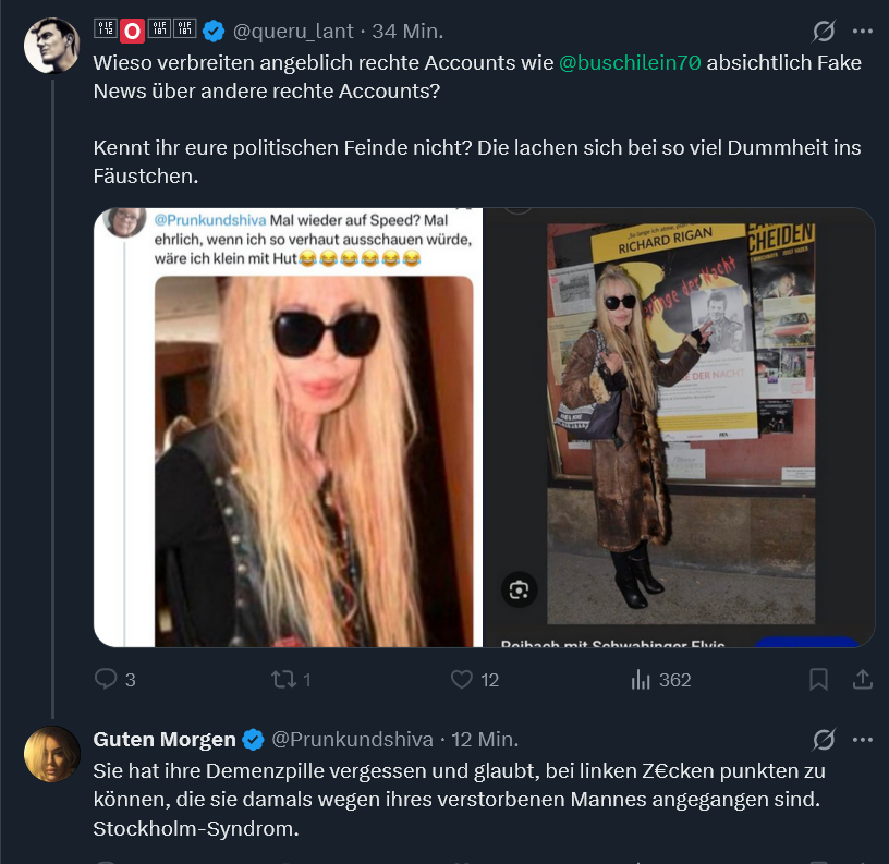 _meinereiner_'s tweet photo. Jahrtausende altes Prinzip. Auge um Auge, Zahn um Zahn. Hättste mal inne Schule aufgepasst.
Worüber der politische Gegner jedoch lacht, bist du. Genauso wie wir.
Erstaunlich ist auch immer, das jeder, der dir nicht in den Arsch kriecht, als "angeblich" rechts geframed wird - jedesmal. Vielleicht lässte dir mal medizinische Hilfe angedeihen. 
Und wenn du nichts einstecken kannst, sollteste auch nicht austeilen. Das pussyhafte rumgeheule hinterher ist nämlich echt peinlich und einem "aufrechten Rechten" nicht würdig. 
Oh warte.. jetzt versteh ichs..
