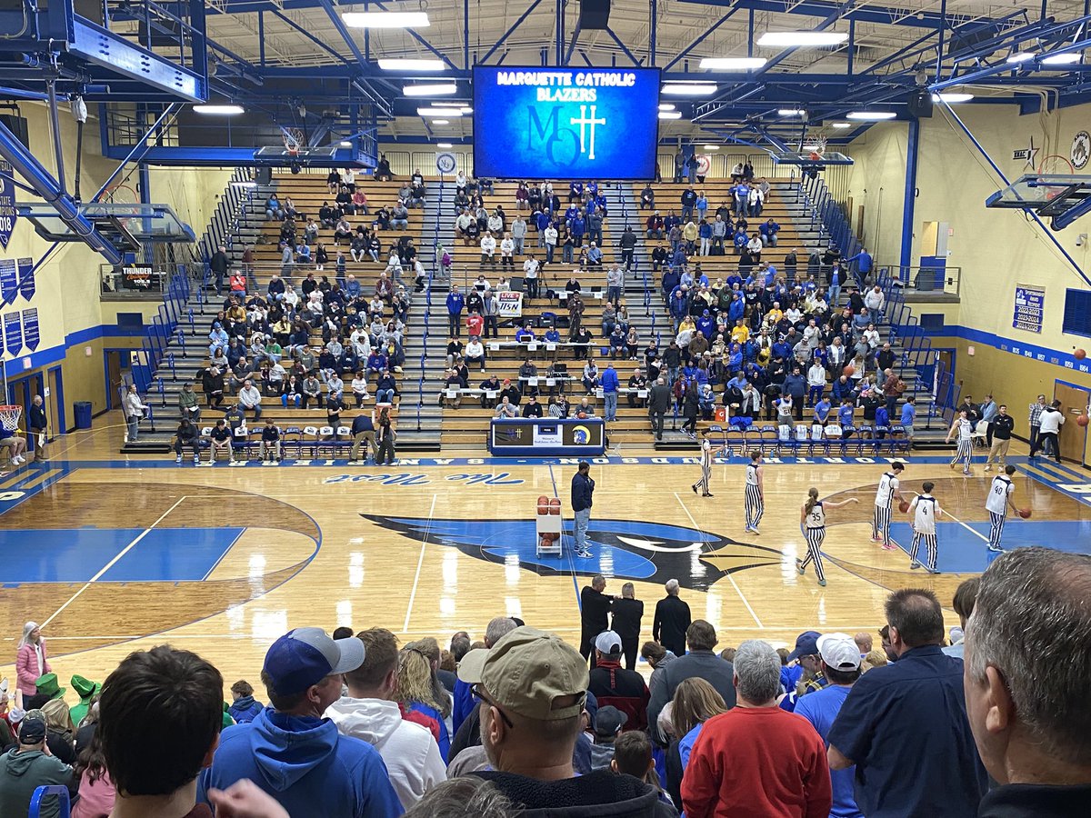 cj_peters's tweet photo. 📍North Judson HS

Class A Regional time at The Nest as 
Marquette Catholic (19-7) takes on
No. 4 Triton (22-3)

The Blazers took down unbeaten No. 1 Kouts 59-57, while the Trojans whomped South Central, 60-28 https://t.co/jhek3gCvRv