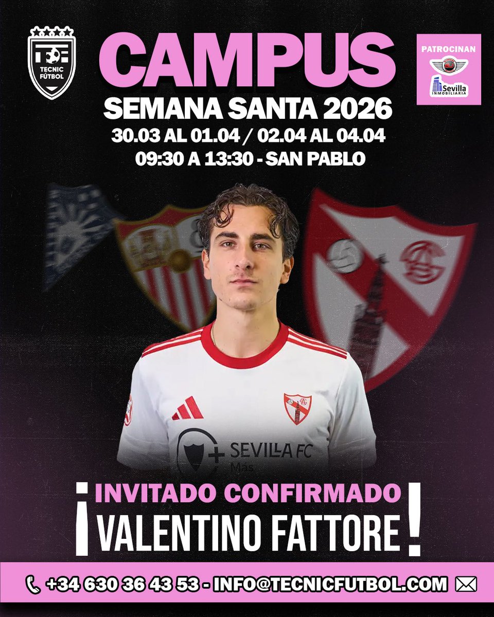 🔝 Invitado especial: Valentino Fattore, futbolista profesional 

📩 Reserva tu plaza:
630 36 43 53 | info@tecnicfutbol.com

⚠️ ¡Plazas disponibles, no te quedes sin la tuya!

🌐 tecnicfutbol.com

#TECNICFÚTBOL ⚫⚪