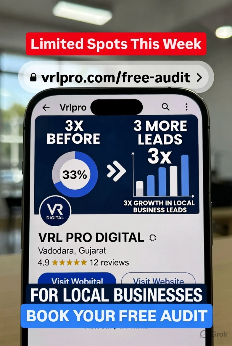 vrlpro's tweet photo. Struggling with low Google Maps visibility in Vadodara? 🚀 Get a FREE Google Business Profile + Local SEO Audit from VRL PRO DIGITAL! We've helped Gujarat businesses 3x their leads. Limited spots this week! DM or click below. #VadodaraBusiness #LocalSEO https://t.co/RzWgJEA7g7