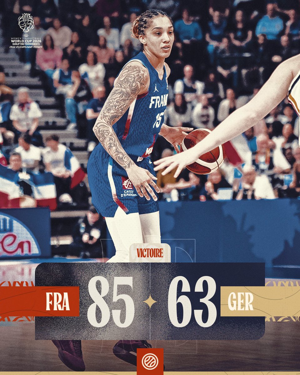 FRABasketball's tweet photo. VICTOIRE ! ✅

Les Bleues s’imposent avec la manière face à l’Allemagne dans ce Tournoi de Qualification à la Coupe du Monde 2026.

#PassionnémentBleu | #FRAALL | #FIBAWWC https://t.co/QWexZumNQx