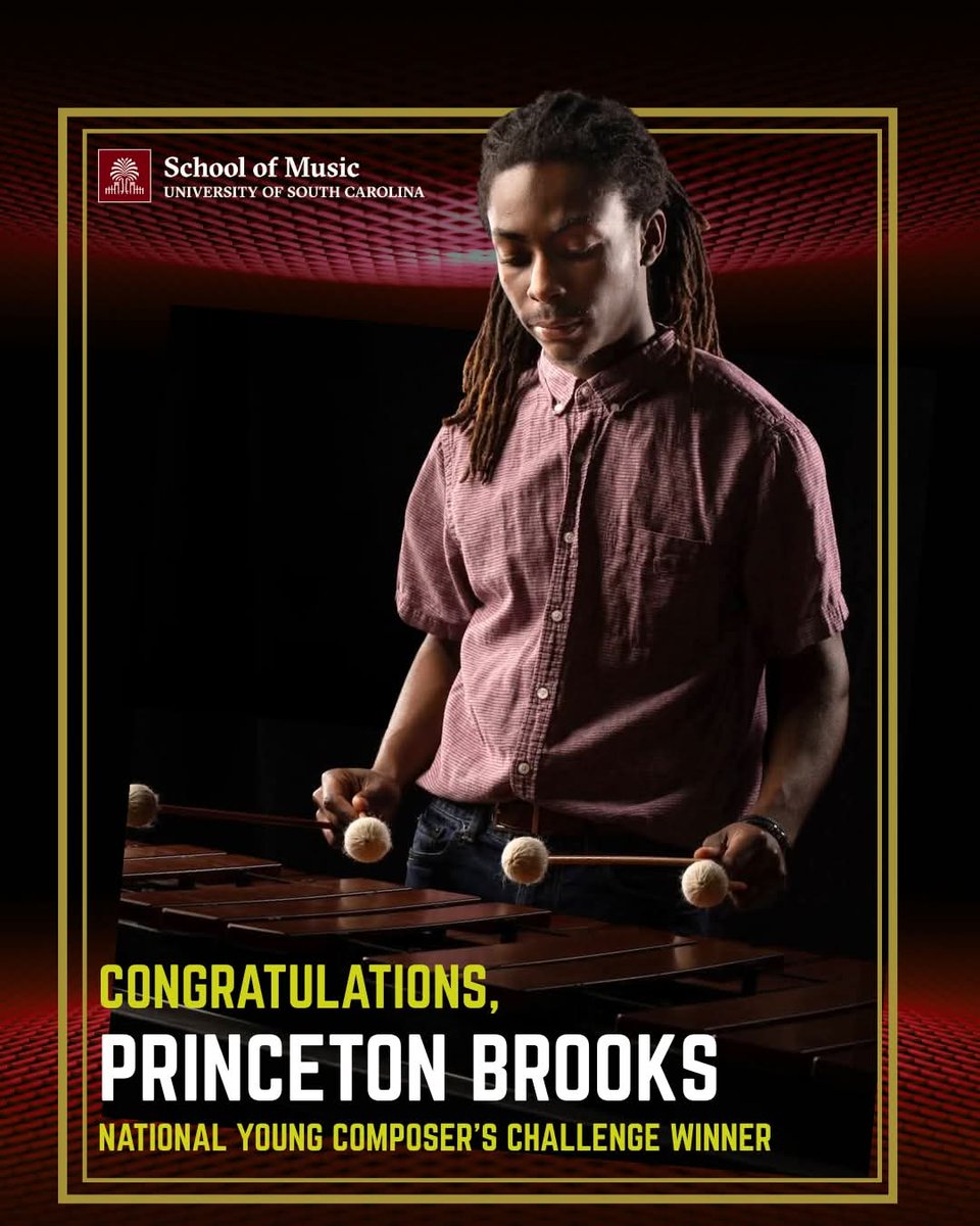 TheCarolinaBand's tweet photo. Congratulations to USC School of Music first-year percussionist Princeton Brooks, a winner of the National Young Composer’s Challenge! His composition, Unravel, will be performed and recorded by the Orlando Philharmonic Orchestra at the NYCC Composium in Orlando, FL. #USCBands https://t.co/zCHThhqbH1