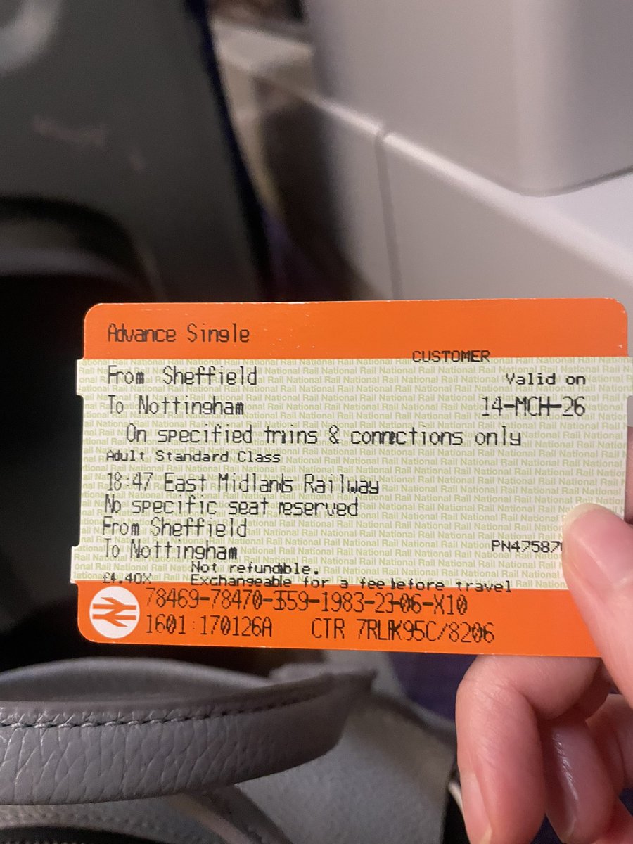 GraceCatherineT's tweet photo. Hi @northernassist quick question re delay repay. Advance singles for 1745 LDS-SHF &amp; 18:47 SHF-NOT. First train cancelled boarded 17:38 - heavily delayed by fault on the train in front. Should have arrived Notts at 19:40 arrived at 20:38 surely I am eligible for delay repay? https://t.co/1Geo6TkN72