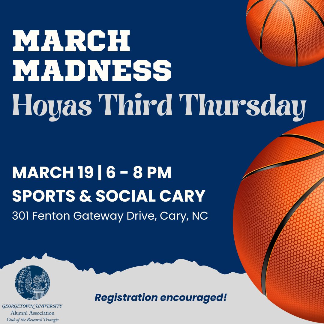 Meet #Hoyas at Sports &amp; Social in Cary this Thursday for a fun, casual happy hour mixed with a little March Madness mayhem! 🏀🍻

➡RSVP: bit.ly/HTTMarch26
⬇️Join our fun, free bracket challenge
Men's bracket: bit.ly/Hoyas26MBracket
Women's bracket: bit.ly/Hoyas26WBracket
