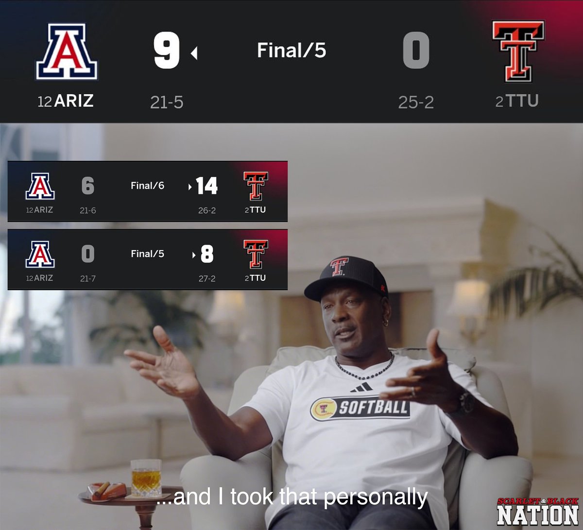 gunsupnation's tweet photo. After getting run-ruled on Friday night, Texas Tech Softball responds with 𝗕𝗔𝗖𝗞-𝗧𝗢-𝗕𝗔𝗖𝗞 run-rules 🆚 No. 12 Arizona! 🥎 https://t.co/l44Cau0t64