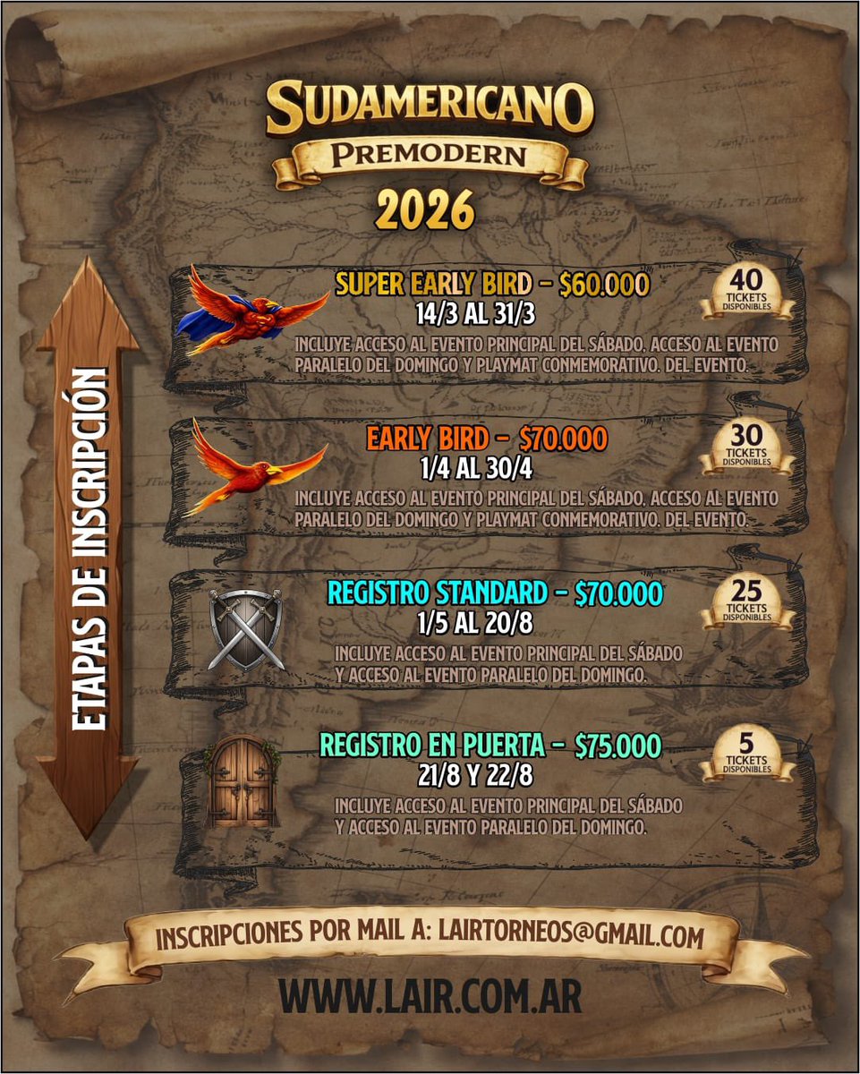 Lairargentina's tweet photo. 🔥 SUDAMERICANO PREMODERN 2026 🔥

Llega la cuarta edición del torneo de Premodern más importante de la región, con más novedades !

📅 El evento se realizará en 3 días: https://t.co/DXn0HYM5Ho