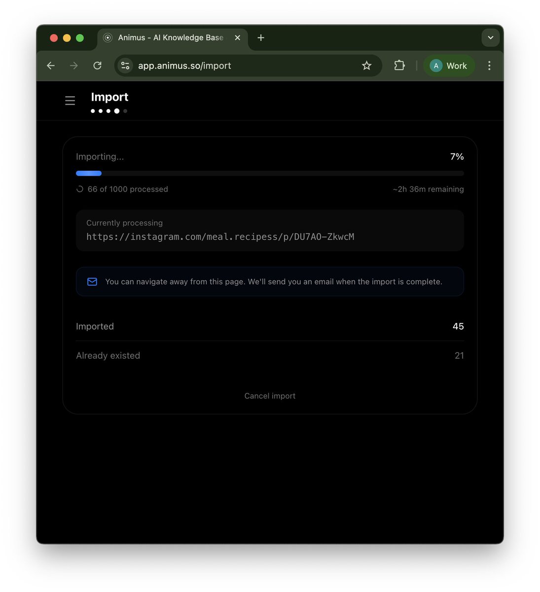 0x6a1bca's tweet photo. Importing 1,000 bookmarks from Instagram into @animus_so 

This used to be such a frustration - you collect information, you know the answer is there somewhere, almost in reach. 

But you can never quite get to it https://t.co/ZAyrTqL5i8