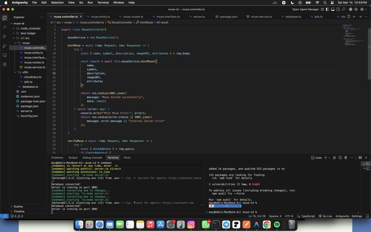 mint and verify endpoints done. the collector needs a wallet to get credentials, I'm considering atlantis for this (wallet as a service) or the credentials are added to the clothing brand wallet? the credentials should be with the collector so as they own and can trade it? 

....