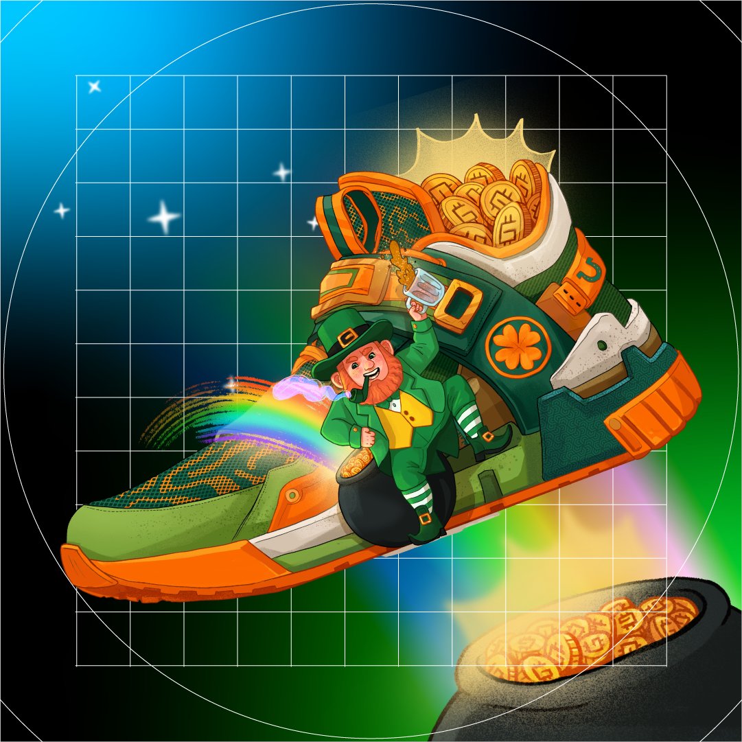 DailyM2Edose's tweet image. Somewhere at the end of the rainbow, a 1/1 Legendary STEPN Trainer is waiting inside a GGBox 🍀🌈

St. Patrick’s Day already had luck.
Now it has a Legendary Sneaker too.

The skin is packed with fun details clover, gold, rainbow energy, and pure event vibes.

On March 17, for 24