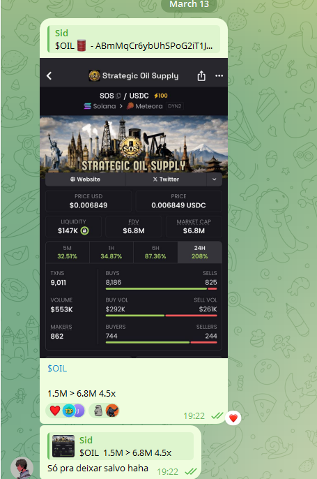 3 ultimas calls do Sid Private 💎

$OIL 1.5M > 6.8M 4.5x
$DRONE 3M > 5.8M 2X
$UGOR 6M > 12M 2X

Tentando entregar o melhor para meus membros do grupo fechado que acreditam no meu trabalho.

Não envio muitas calls, para mim qualidade > quantidade, mas as poucas que envio dão