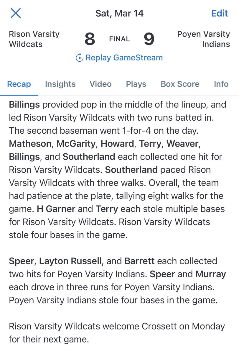 Rison Wildcat Baseball tweet media