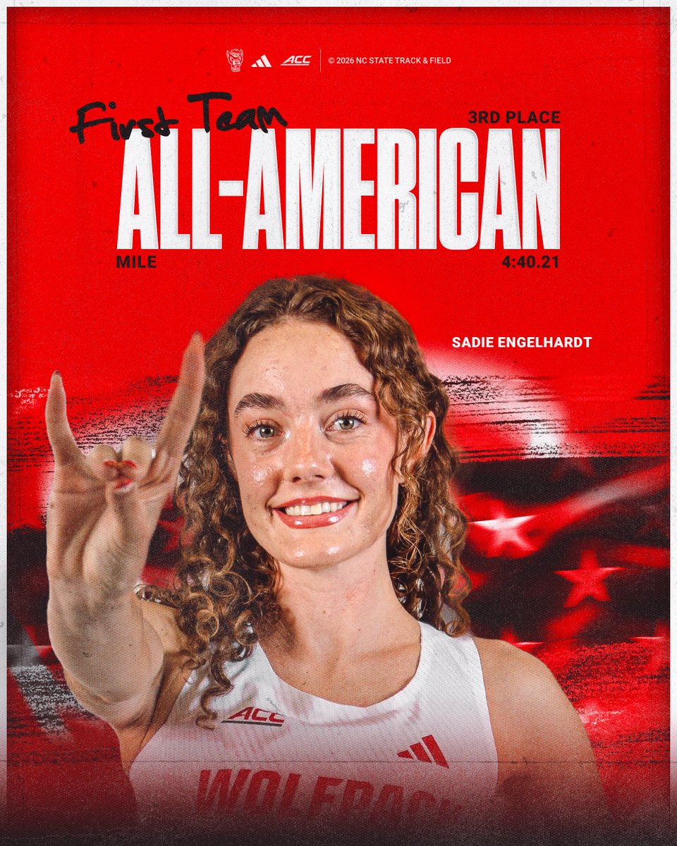Wolfpack_TFXC's tweet photo. HOW ABOUT THAT?!
Sadie finishes third in 4:40.21 at her first NCAA Indoor Track & Field Championships.
And yes...she's only a freshman ๐ฑ
#PackDistance | #GoPack https://t.co/zyAxZCwQ8d
