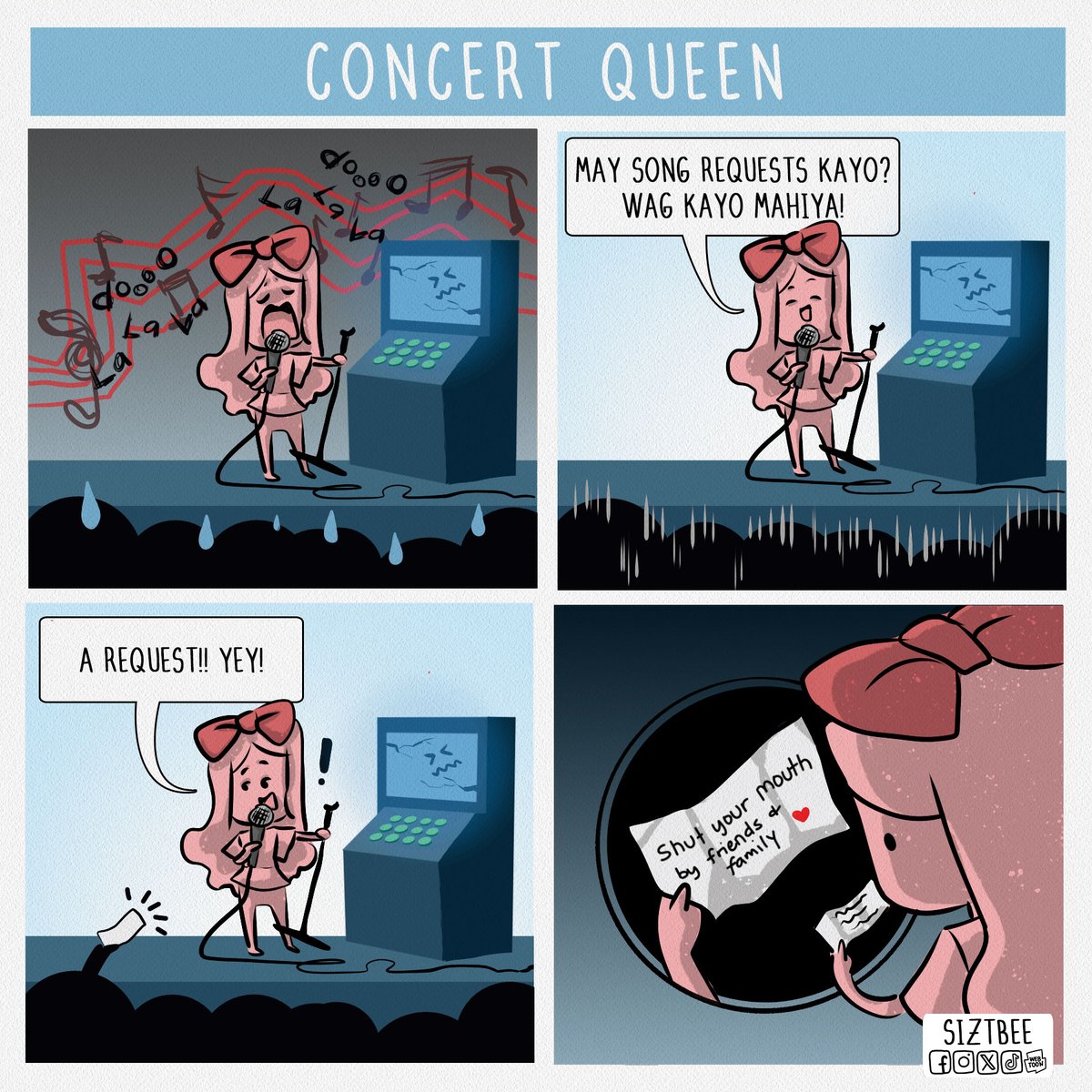 siztbee's tweet photo. grabe ang sakit ng request. 😅 #videoke #pinoykomiks #comics https://t.co/J3FKgNAQzW