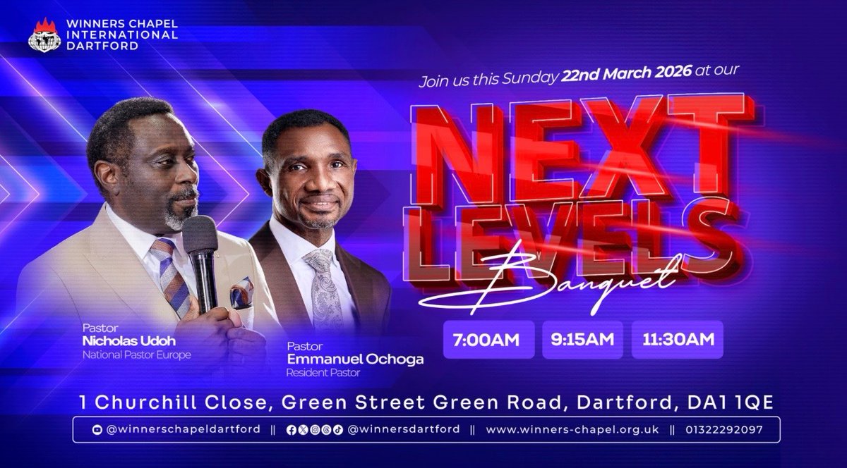 winnersdartford's tweet photo. Welcome to our Next Levels Banquet Service- Sunday 22nd March 2026.
Thank you for joining us this morning… May the Lord meet you at the point of all your needs in the name of Jesus. Be prepared to reach your next levels
#winnerschapeldartford
#nextlevels https://t.co/xKhZU4MzQ0