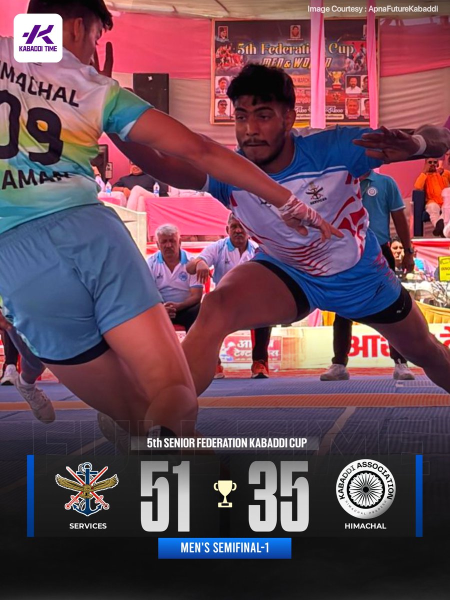 Kabadditime's tweet image. 🚀 Finals Calling!
Services outplay Himachal and book their spot in the grand finale! 💪

#5thseniorfedrationkabaddicup #fedrationcup #seniornationals #kabaddicup #kabadditime