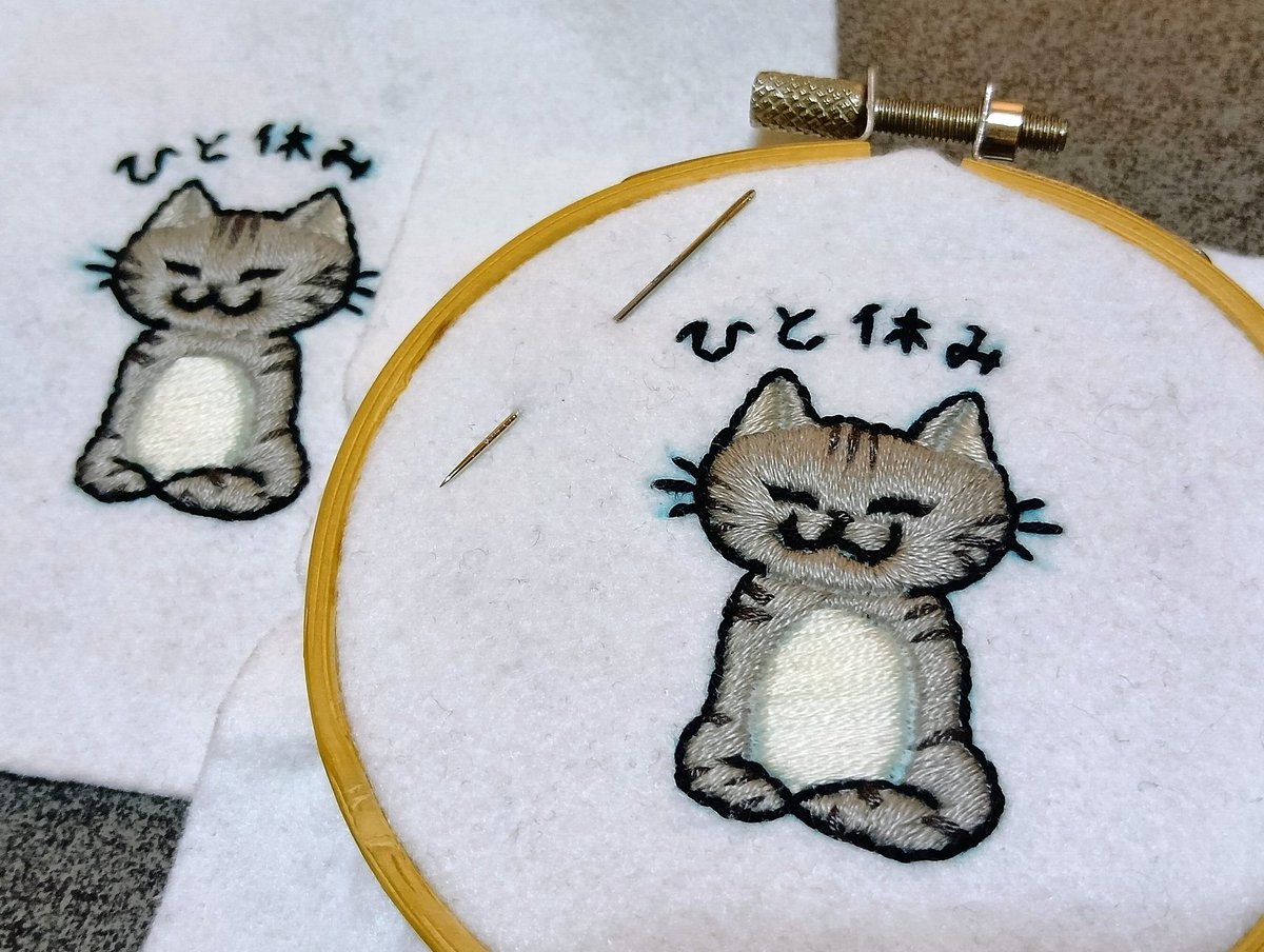 コツコツ刺繍してます…🪡 #刺繍 #ハンドメイド #猫好き