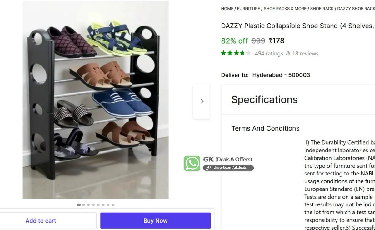 gearknowledge's tweet image. Shoe Stand (4 Shelves) @ ₹178

bilty.co/DR4QkQ

#Shopsy #HomeComfort #ShoeStorage

View Full Details👇
mygk.shop/hnDvfkg