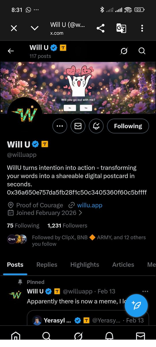 rumecollins1's tweet photo. @xiocrypto @willuapp @tutorialtoken @YerasylAmanbek Done
Keep building 
#WillU https://t.co/Da2zCPRUn7